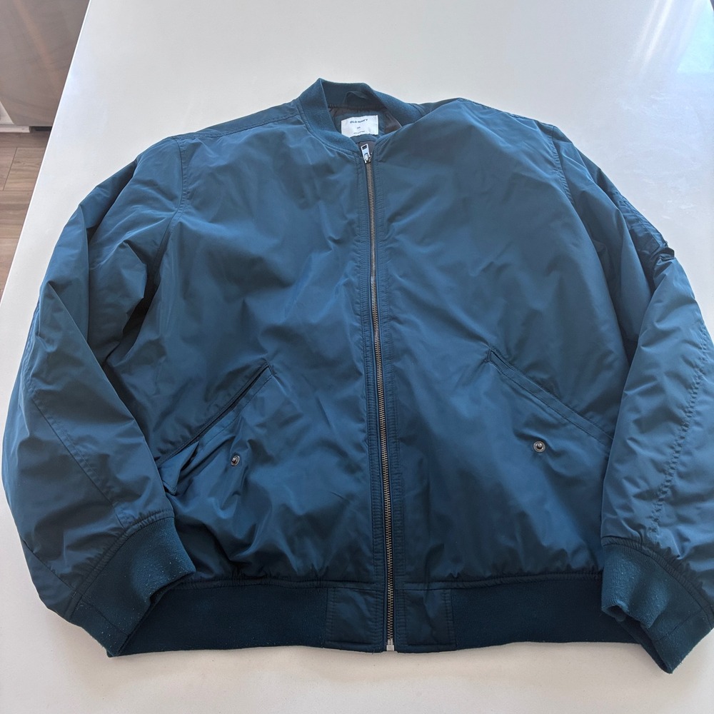 Old Navy Mens XXL Teal Blue Full Zip Bomber Jacket MA-1 Style Lightweight Coat